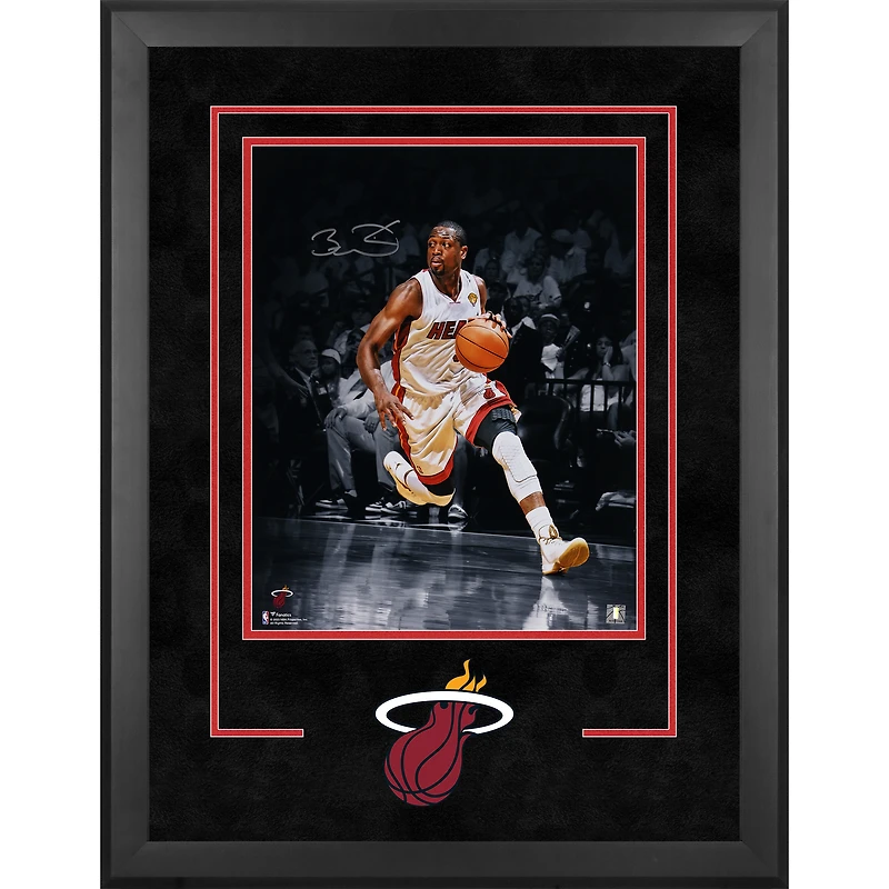 Dwyane Wade Miami Heat Autographed Deluxe Framed 16" x 20" Dribbling in White for Floating Hall of Fame Collage Photograph