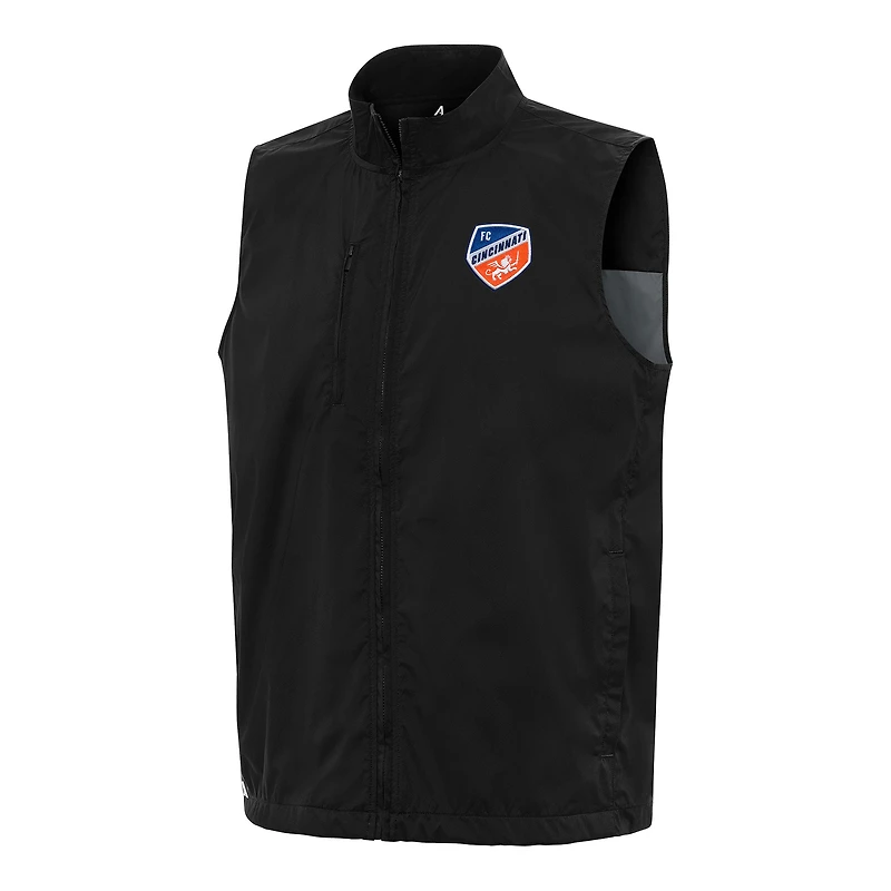 Men's Antigua Black FC Cincinnati Brisk Full-Zip Vest