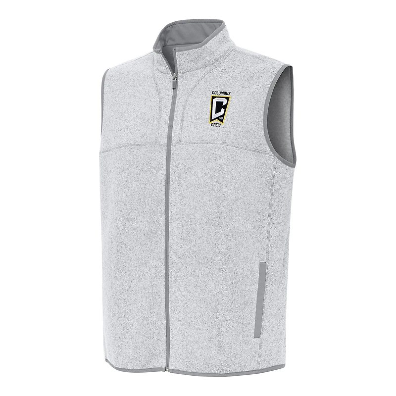 Men's Antigua Heather Gray Columbus Crew Fortune Full-Zip Vest