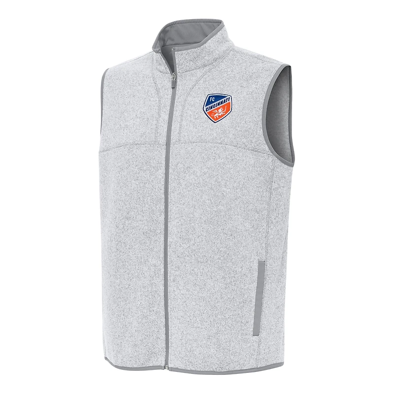 Men's Antigua Heather Gray FC Cincinnati Fortune Full-Zip Vest