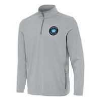 Men's Antigua Gray Charlotte FC Perilous Quarter-Zip Pullover Top