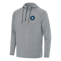 Men's Antigua Heather Gray Charlotte FC Spikes Raglan Quarter-Zip Hoodie