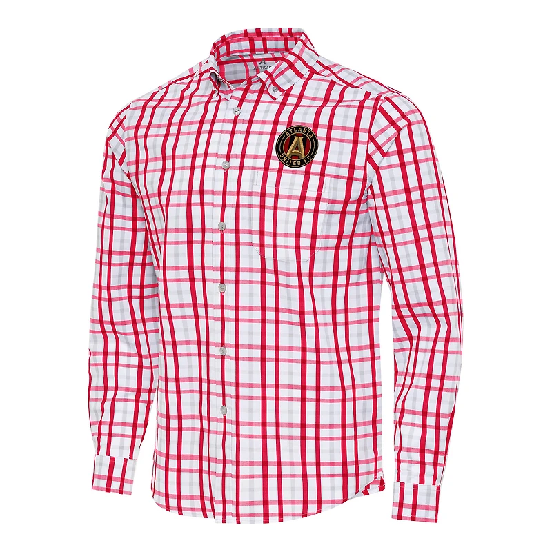 Men's Antigua Red/Gray Atlanta United FC Tending 2 Tri-Blend Long Sleeve Button-Down Shirt