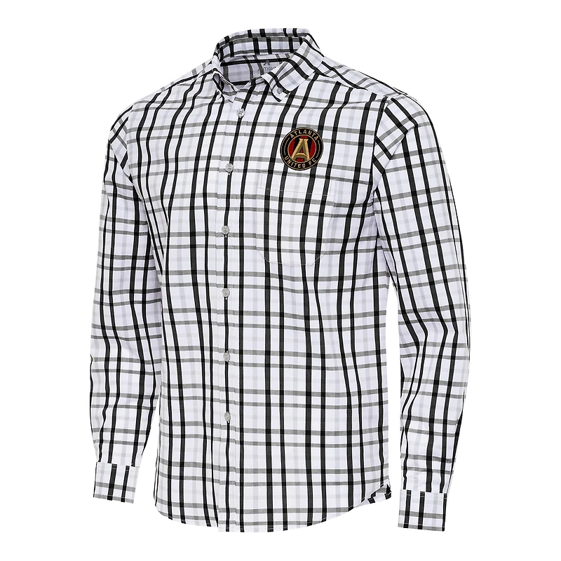 Men's Antigua Black/Gray Atlanta United FC Tending 2 Tri-Blend Long Sleeve Button-Down Shirt