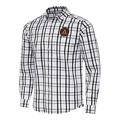 Men's Antigua Black/Gray Atlanta United FC Tending 2 Tri-Blend Long Sleeve Button-Down Shirt