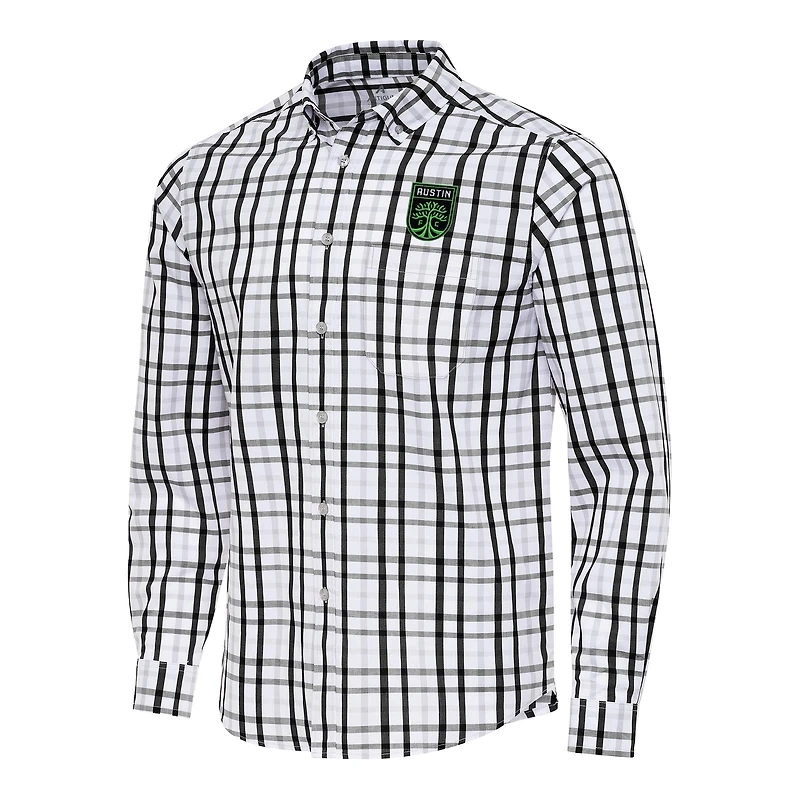 Men's Antigua Black/Gray Austin FC Tending 2 Tri-Blend Long Sleeve Button-Down Shirt