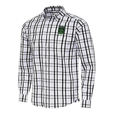 Men's Antigua Black/Gray Austin FC Tending 2 Tri-Blend Long Sleeve Button-Down Shirt