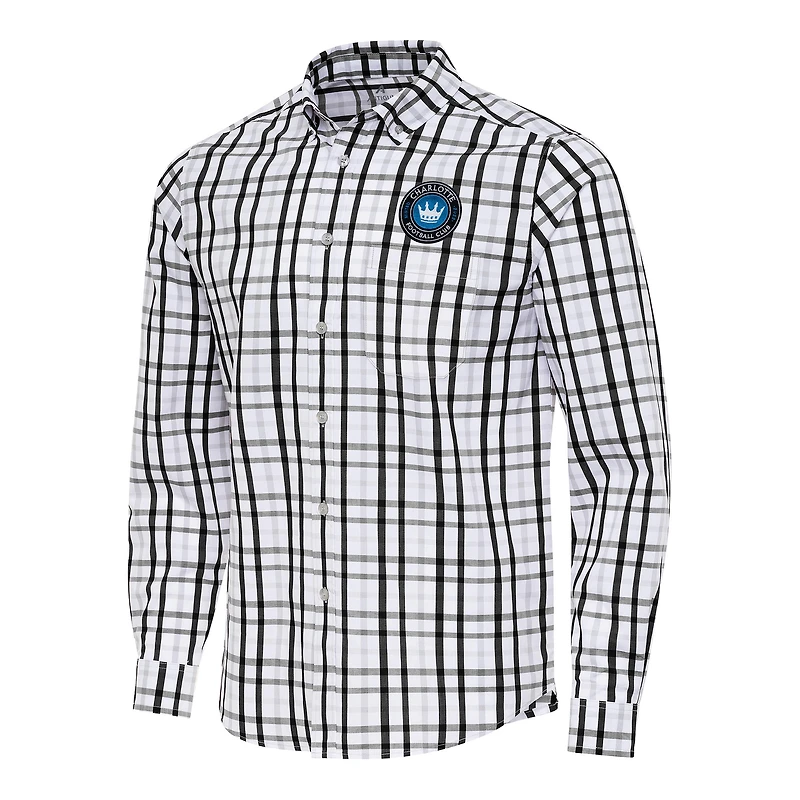 Men's Antigua Black/Gray Charlotte FC Tending 2 Tri-Blend Long Sleeve Button-Down Shirt
