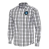 Men's Antigua Black/Gray Charlotte FC Tending 2 Tri-Blend Long Sleeve Button-Down Shirt