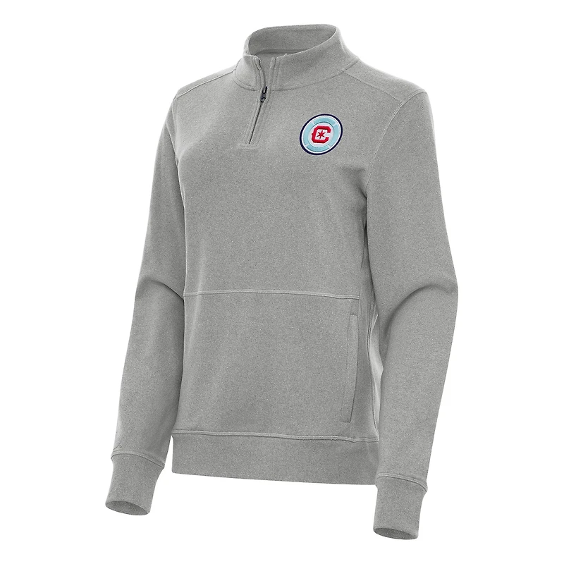 Women's Antigua Heather Gray Chicago Fire Crush Quarter-Zip Top