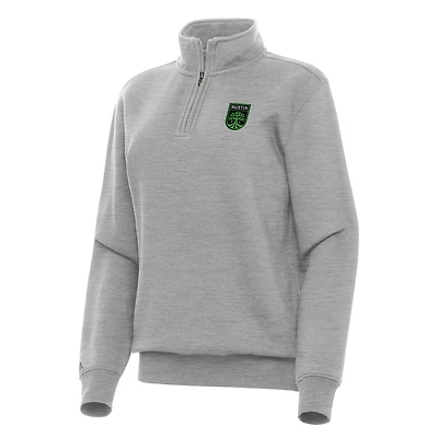 Women's Antigua Heather Gray Austin FC Victory Quarter-Zip Pullover Top