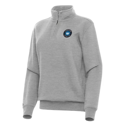 Women's Antigua Heather Gray Charlotte FC Victory Quarter-Zip Pullover Top