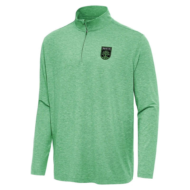 Men's Antigua Heather Green Austin FC Hunk Quarter-Zip Pullover Top