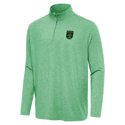 Men's Antigua Heather Green Austin FC Hunk Quarter-Zip Pullover Top