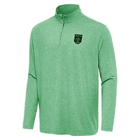 Men's Antigua Heather Green Austin FC Hunk Quarter-Zip Pullover Top