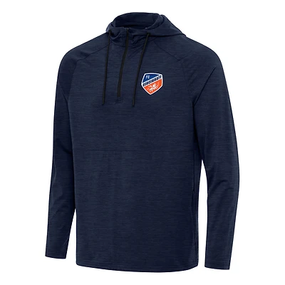 Men's Antigua Heather Navy FC Cincinnati Spikes Raglan Quarter-Zip Hoodie