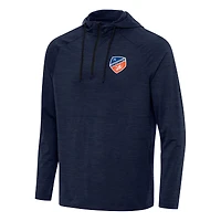 Men's Antigua Heather Navy FC Cincinnati Spikes Raglan Quarter-Zip Hoodie