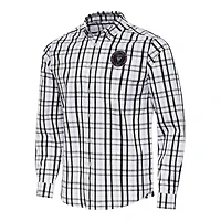 Men's Antigua Black/Gray Inter Miami CF Tending 2 Tri-Blend Long Sleeve Button-Down Shirt