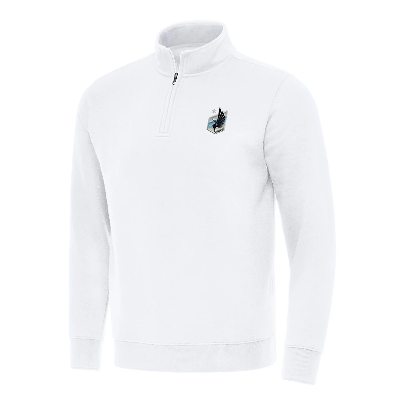 Men's Antigua White Minnesota United FC Victory Quarter-Zip Jacket