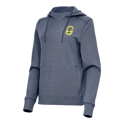 Women's Antigua Heather Navy Nashville SC Justice Pullover Hoodie