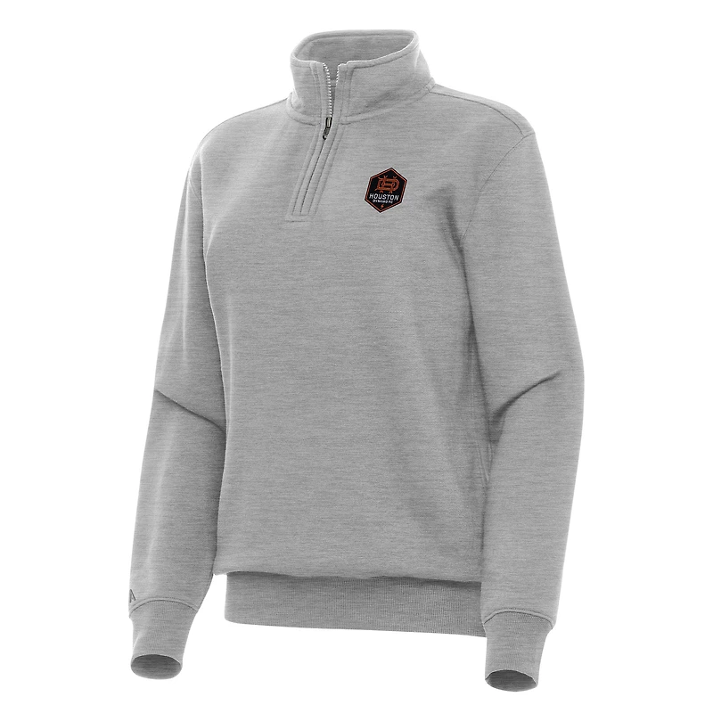 Women's Antigua Heather Gray Houston Dynamo FC Victory Quarter-Zip Pullover Top
