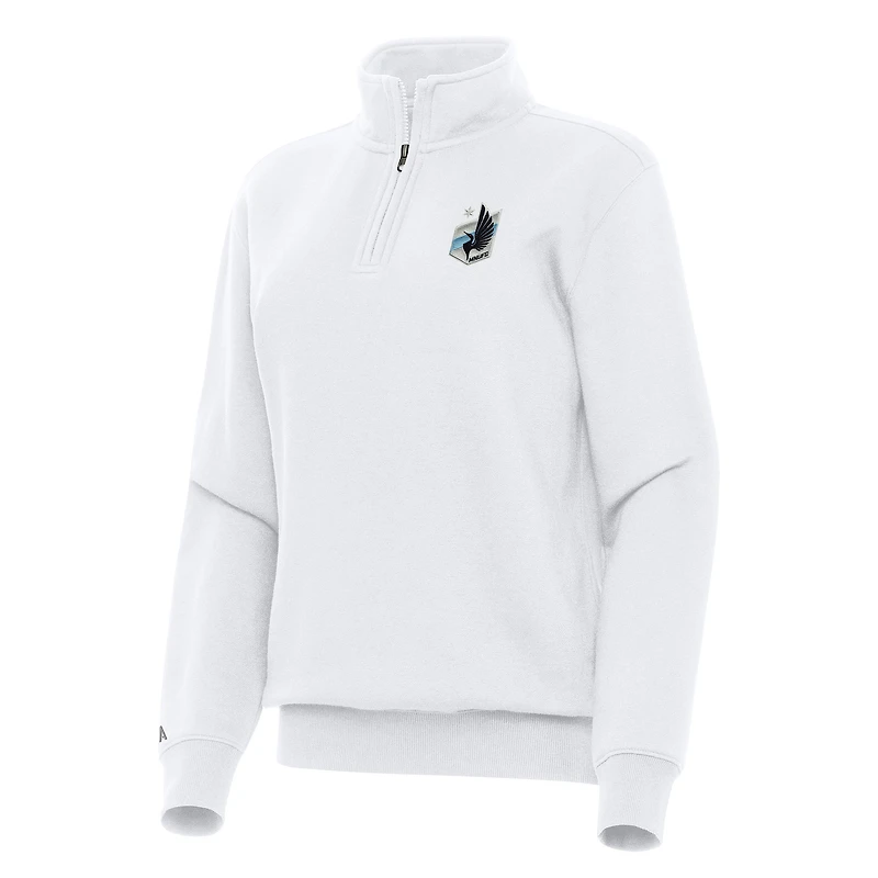 Women's Antigua White Minnesota United FC Victory Quarter-Zip Pullover Top