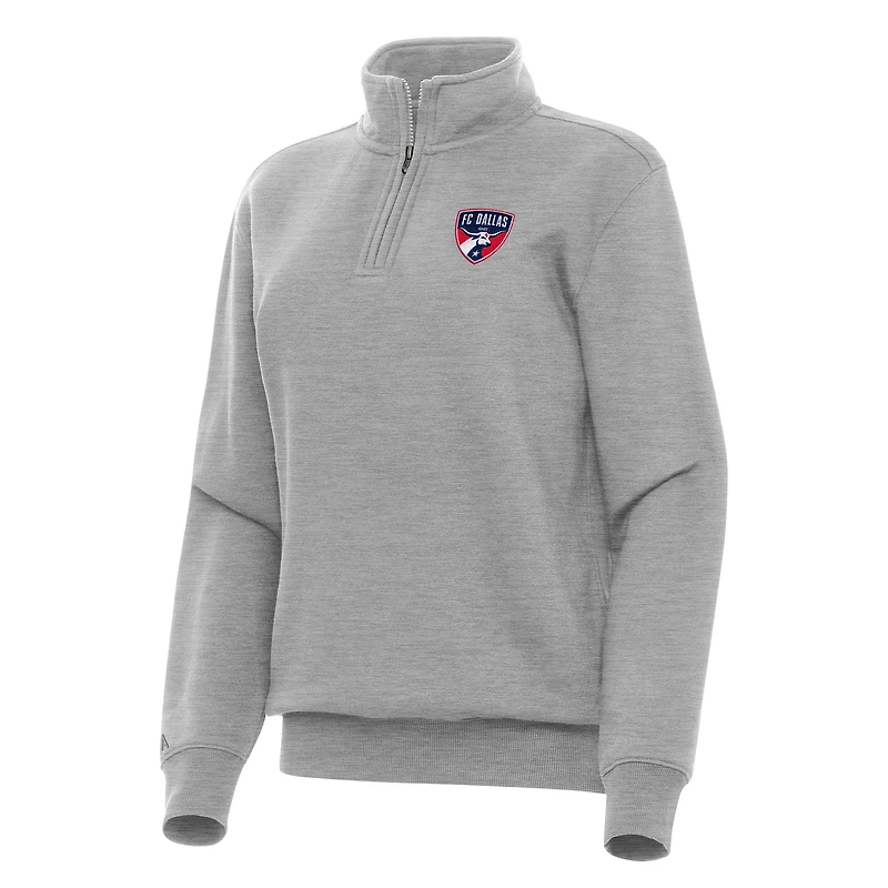 Women's Antigua Heather Gray FC Dallas Victory Quarter-Zip Pullover Top