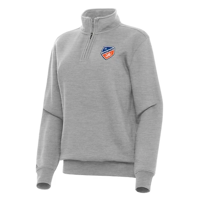 Women's Antigua Heather Gray FC Cincinnati Victory Quarter-Zip Pullover Top