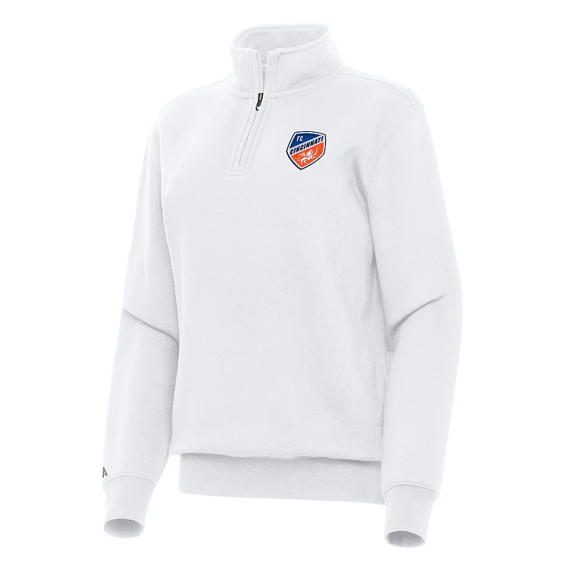 Women's Antigua White FC Cincinnati Victory Quarter-Zip Pullover Top