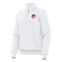 Women's Antigua White FC Cincinnati Victory Quarter-Zip Pullover Top