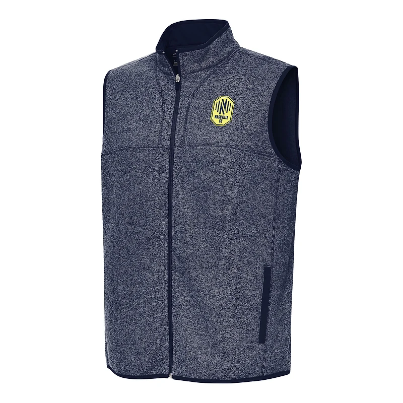 Men's Antigua Heather Navy Nashville SC Fortune Full-Zip Vest