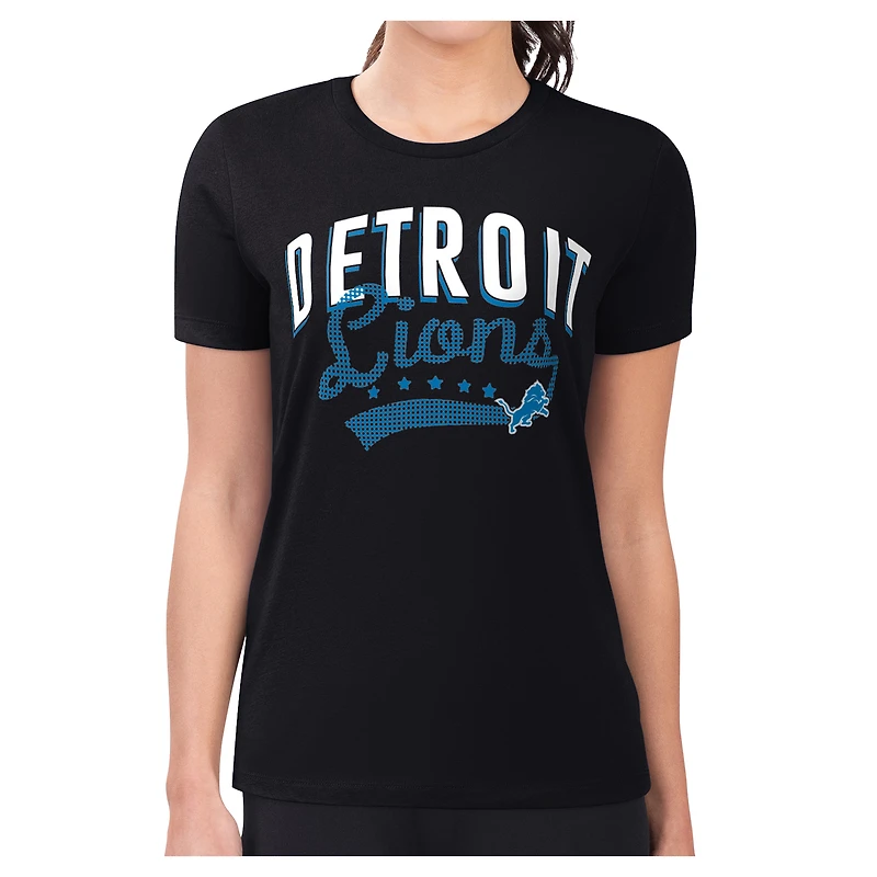 Women's G-III 4Her by Carl Banks Black Detroit Lions Super-Slim Fit Lightweight Filigree Team T-Shirt