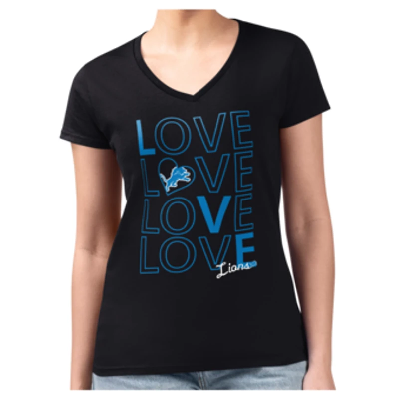 Women's G-III 4Her by Carl Banks Black Detroit Lions Super-Slim Fit Lightweight Large Love Team V-Neck T-Shirt
