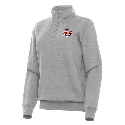 Women's Antigua Heather Gray New York Red Bulls Victory Quarter-Zip Pullover Top