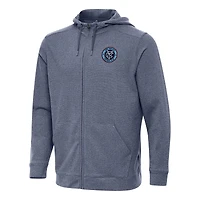 Men's Antigua Heather Navy New York City FC Effortless Full-Zip Hoodie