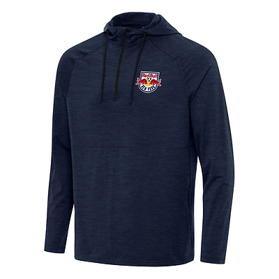 Men's Antigua Heather Navy New York Red Bulls Spikes Raglan Quarter-Zip Hoodie