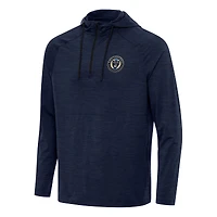 Men's Antigua Heather Navy Philadelphia Union Spikes Raglan Quarter-Zip Hoodie