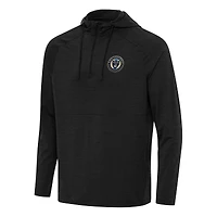 Men's Antigua Heather Black Philadelphia Union Spikes Raglan Quarter-Zip Hoodie