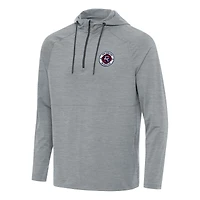 Men's Antigua Heather Gray New England Revolution Spikes Raglan Quarter-Zip Hoodie