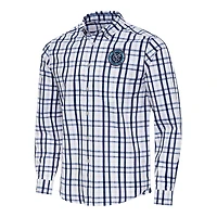 Men's Antigua Navy/Gray New York City FC Tending 2 Tri-Blend Long Sleeve Button-Down Shirt