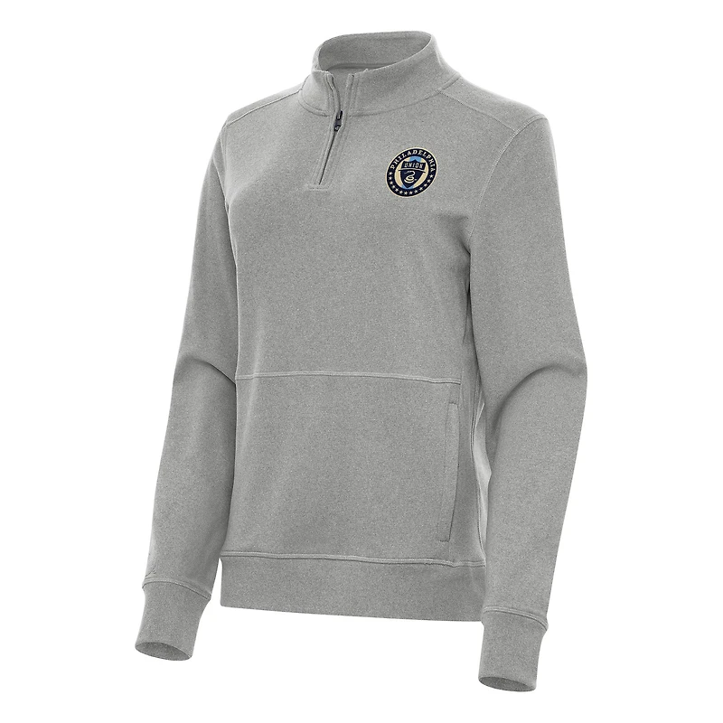 Women's Antigua Heather Gray Philadelphia Union Crush Quarter-Zip Top