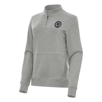 Women's Antigua Heather Gray Philadelphia Union Crush Quarter-Zip Top