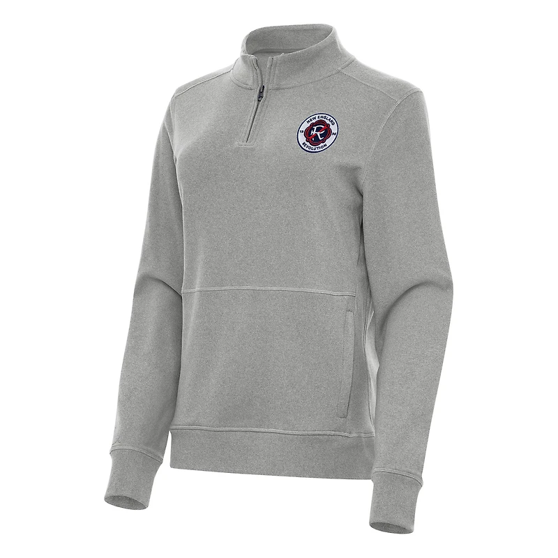 Women's Antigua Heather Gray New England Revolution Crush Quarter-Zip Top