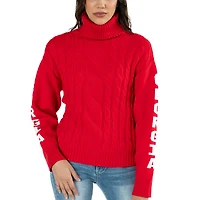 Women's Lusso Red Georgia Bulldogs Sylvie Cable Knit Turtleneck Pullover Sweater