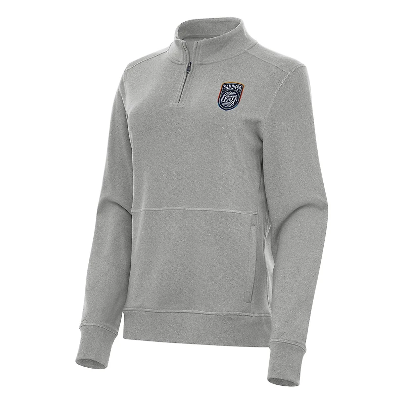 Women's Antigua Heather Gray San Diego FC Crush Quarter-Zip Top