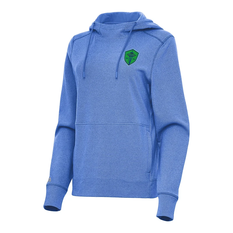 Women's Antigua Heather Blue Seattle Sounders FC Justice Pullover Hoodie
