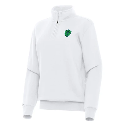 Women's Antigua White Seattle Sounders FC Victory Quarter-Zip Pullover Top