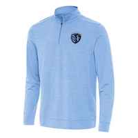 Men's Antigua Heather Powder Blue Sporting Kansas City Bright Quarter-Zip Top