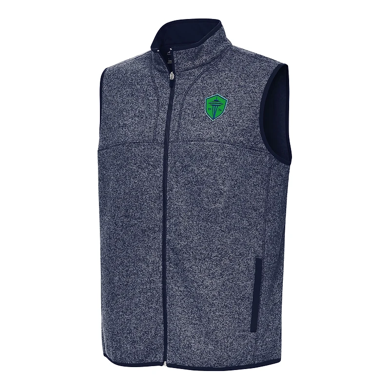 Men's Antigua Heather Navy Seattle Sounders FC Fortune Full-Zip Vest