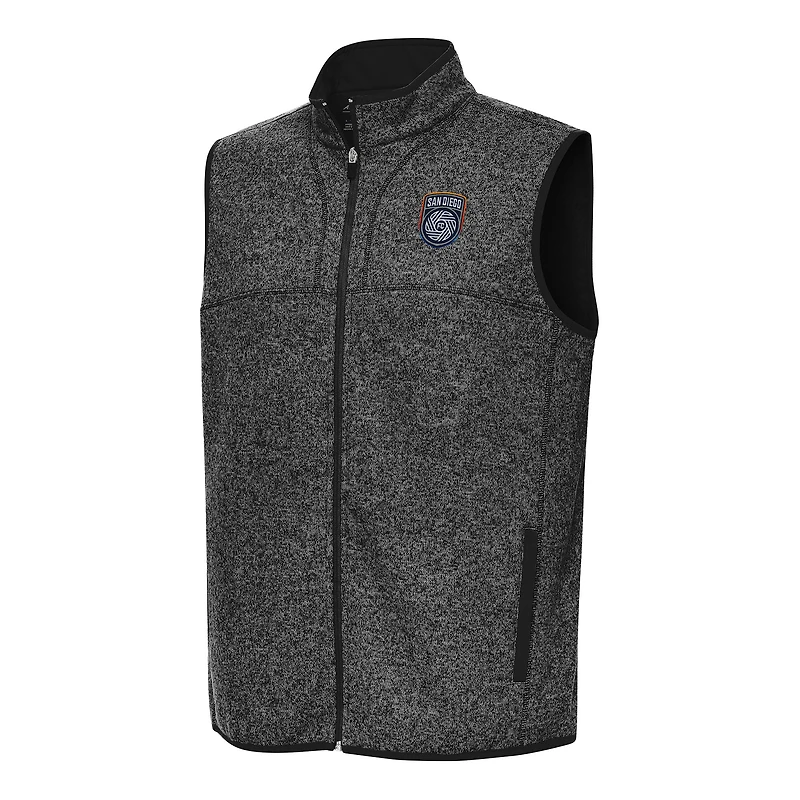 Men's Antigua Heather Black San Diego FC Fortune Full-Zip Vest